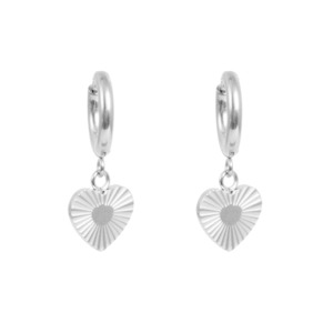 For Her: Pure Steel Charms Earrings  - Heart Drop Silver