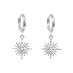 For Her: Pure Steel Charms Earrings  - Crystal Star Silver
