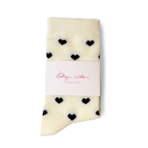 Heart Socks - Cream + Black