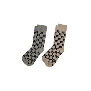 KW Monogram Socks 2 pack - Grey Black + Natural Black