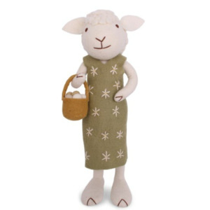 Sale: Big Sheep - White Sheep with Green Dress + Basket