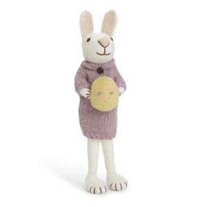 Big Bunny - White Bunny with Purple Dress + yellow egg