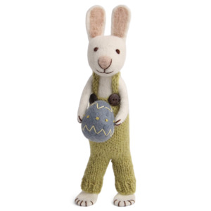 Sale: Big Bunny - White Bunny with Pants + Blue Egg