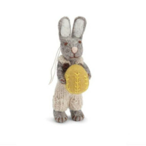 Small Bunny - Grey Bunny with Light Grey Pants + Yellow Egg