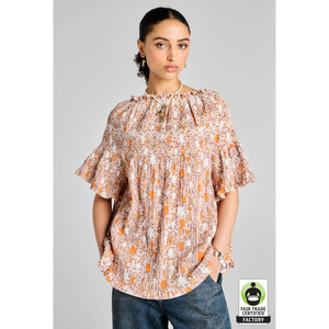 Theia Smocked Blouse - Pink Multi/White