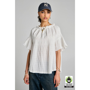 Clothing: Theia Smocked Blouse - Off White/White