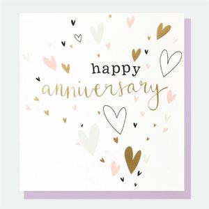 Pink + Gold Hearts Anniversary Card