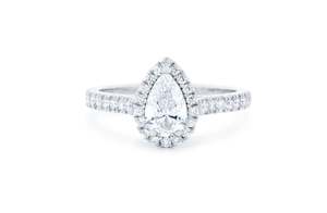 Engagement Rings: Adorn: Pear Cut Diamond Halo Ring