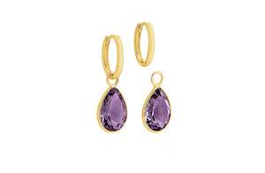 Studs Earrings: Purple Amethyst Charm Huggie Earrings in Gold | 9.25ctw