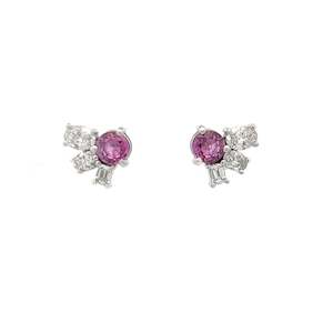 Pink Sapphire and Diamond Stud Earrings in White Gold