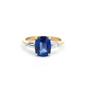 Inspiration Gallery: Villa: Blue Sapphire and Diamond Three Stone Ring in Yellow Gold | 1.92ct