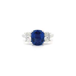 Ceylon Blue Sapphire and Diamond Three Stone Ring in Platinum | 2.12ct
