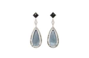 Tourmaline and Diamond Halo Drop Earrings in White Gold | 40.58ctw