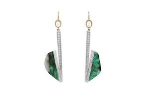 Inspiration Gallery: Emerald and Diamond Deco-Style Drop Earrings in Yellow Gold