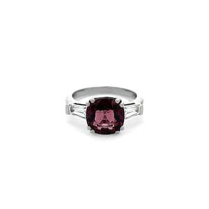 Damson: Spinel & Diamond Three Stone Ring in Platinum | 3.68ct