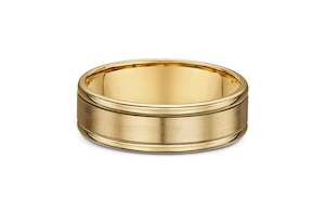 Mens Wedding Rings: Ledged Band with Brush Inlay in Gold