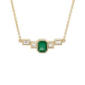 Aviette: Emerald and Diamond Five Stone Pendant in Yellow Gold