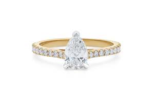Diamond Set Band Engagement Rings: Belle: Pear Cut Diamond Solitaire Ring