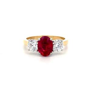 Enchant: Ruby and Diamond Three Stone Ring in Yellow Gold | 2.59ctw