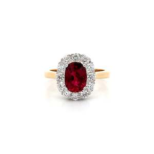Ruby and Diamond Halo Ring in Yellow Gold | 2.72ctw