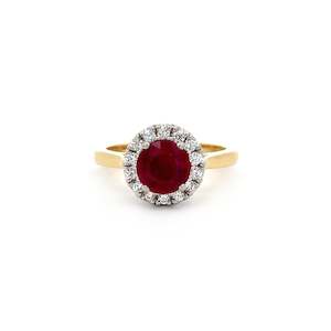 Luminous: Ruby and Diamond Halo Ring in Yellow Gold | 1.21ct