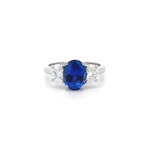 Sapphire Engagement Rings: Enchant: Oval Cut Sapphire and Diamond Three Stone in Platinum | 2.18ct