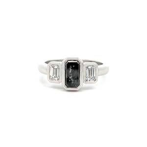 Salt and Pepper Three Stone Ring in Platinum | 1.77ctw