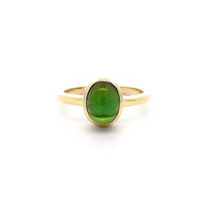 Dress Rings: Cabochon Cut Green Tourmaline Ring in Yellow Gold | 2.14ct
