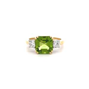 Peridot and Diamond Three Stone Ring in Yellow Gold | 2.80ct