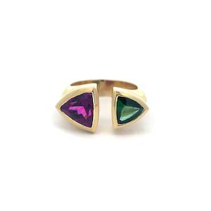 Dress Rings: Tourmaline & Garnet Two Stone Ring in Yellow Gold | 4.37ctw