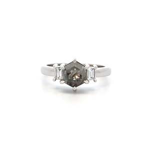 Dress Rings: Salt and Pepper Hexagonal Diamond Three Stone Ring | 1.42ctw