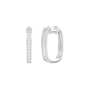 Grain Set Diamond Oblong Hoop Earrings in White Gold | 0.30ctw