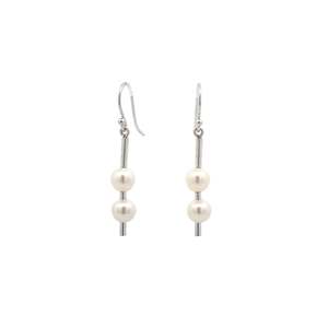 Bravo: Double Pearl Drop Earrings in Sterling Silver