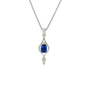 Pendants Necklaces: Cushion Cut Sapphire and Diamond Pendant in Platinum | 2.00ctw