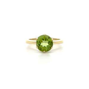 Ready To Ship Rings: Round Cut Peridot Solitaire Ring in Yellow Gold | 3.18ct