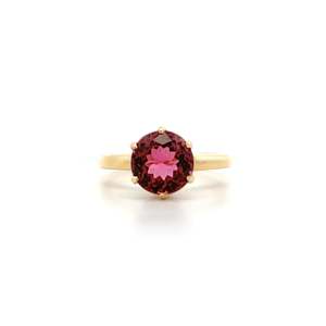 Round Pink Tourmaline Solitaire Ring in Yellow Gold | 3.40ct