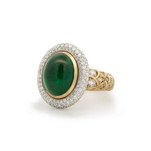 Cleo: Zambian Emerald and Diamond Halo Ring with Diamond Detailed Shoulders in Y&hellip;