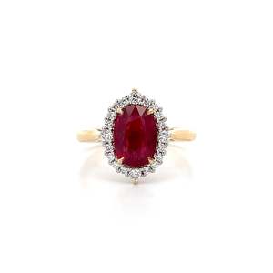 Ready To Ship Rings: Dynasty: Ruby and Diamond Halo Ring | 2.58ctw