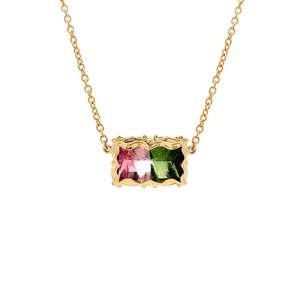 Watermelon Parti Tourmaline Portrait Pendant in Yellow Gold | 6.57ct