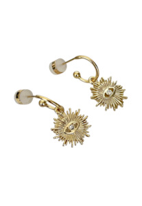 Earrings 1: PENNY FOGGO GOLD HALF HOOPS SUNBURST EYE