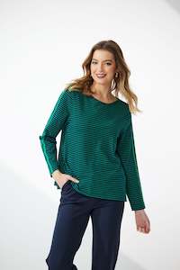 NEWPORT MONICA STRIPE TOP - NAVY/GREEN STRIPE