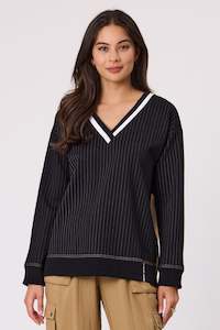 Womens Hoods Sweats: DESIGN NATION ATLAS SWEATER - BLACK/SAND