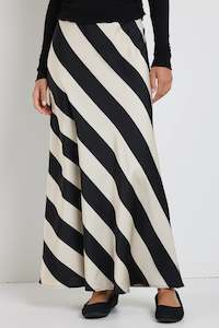 AMONG THE BRAVE FIERY BLACK SAND STRIPE SATIN BIAS MAXI SKIRT