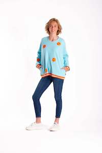 Deanne Hobbs: JELLICOE SWEATSHIRT - TEAL /ORANGE FLOWER