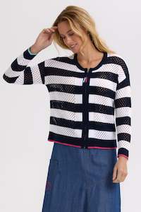 Z&P POINTELLE ZIP CARDI - NAVY