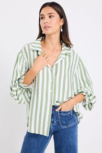 BY ROSA CONNECTION DROP SHOULDER LS SHIRT - MOSS STRIPE