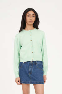 Vogue Cardigans Sweaters: HUFFER KENZIE CROP KNIT CARDIGAN - MATCHA