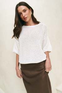 RE:UNION SUNRISE IVORY SS CROCHET KNIT TEE
