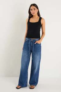 STORIES BE TOLD COLLEGE DEEP BLUE WIDE LEG TIE BELT JEAN