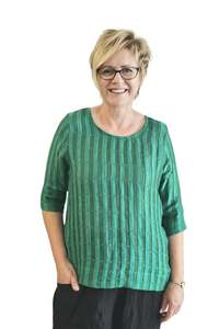 DEEANNE HOBBS LATTICE TOP - GREEN RECTANGLES